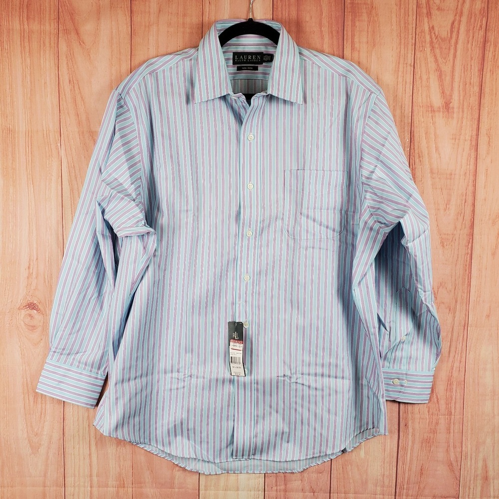 Lauren Ralph Lauren Button Up Shirt Sz 16.5 2XL Stripes Long Sleeve NEW